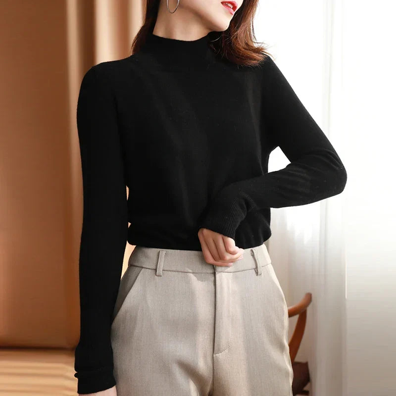 Slim Fit Knitted Women's Turtleneck Sweater with Stand-Up Collar 7