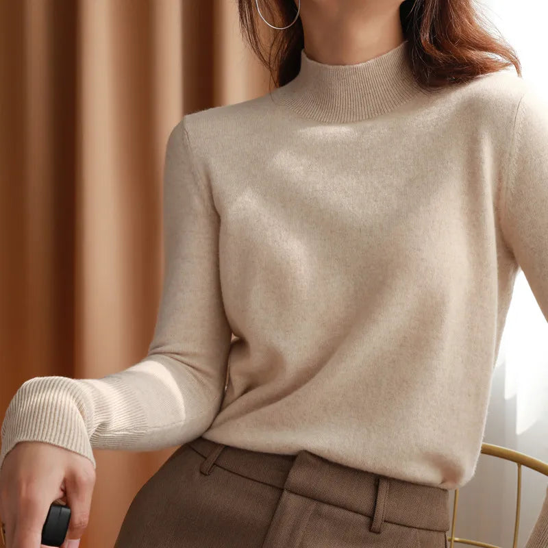 Slim Fit Knitted Women's Turtleneck Sweater with Stand-Up Collar 8