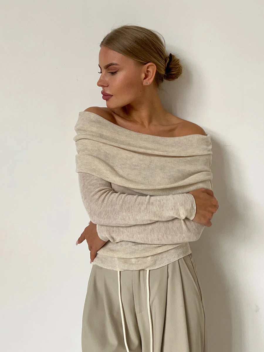 Slim Fit Off-Shoulder Sweater with Lightweight Fabric for Women 1
