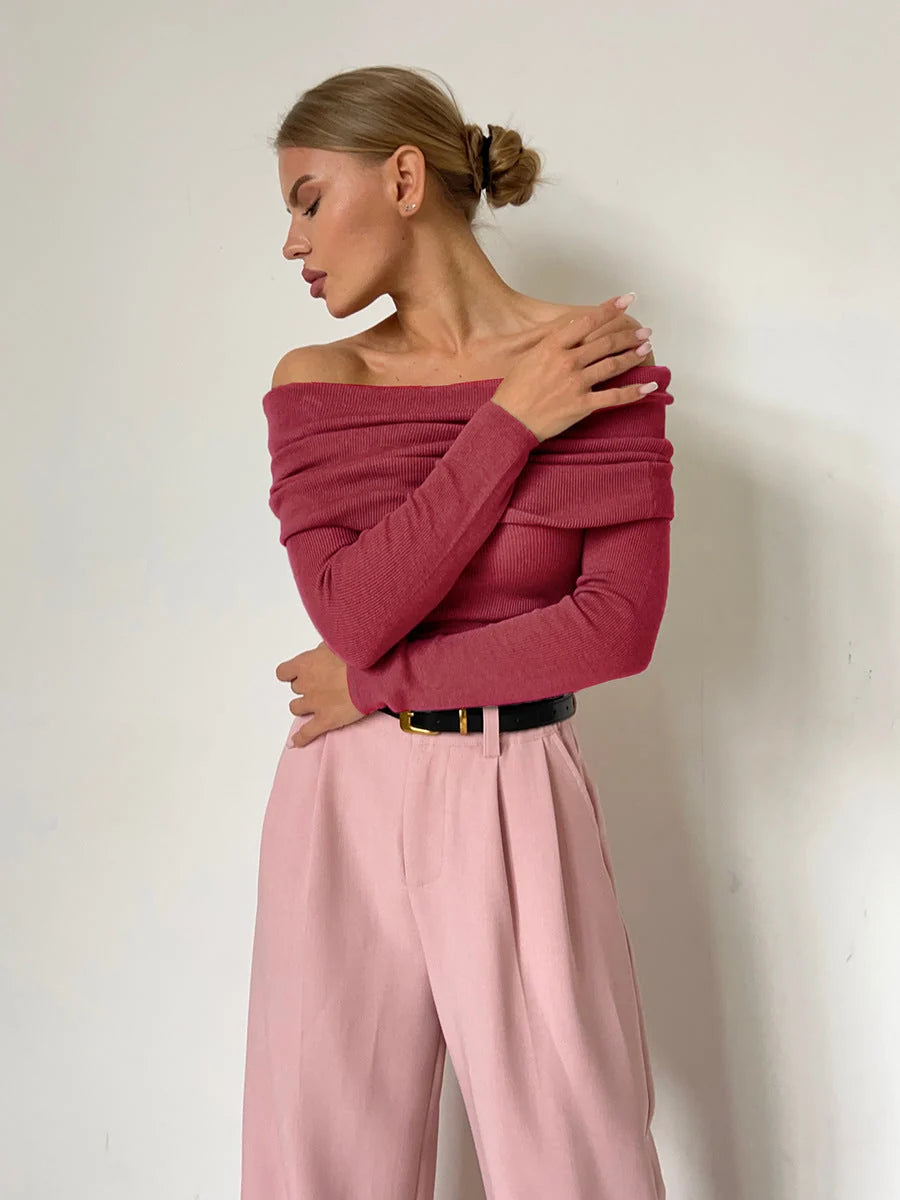 Slim Fit Off-Shoulder Sweater with Lightweight Fabric for Women 6