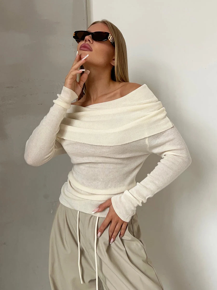 Slim Fit Off-Shoulder Sweater with Lightweight Fabric for Women 8