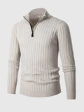 Slim Fit Ribbed Quarter-Zip Sweater with Stand-Up Collar 0