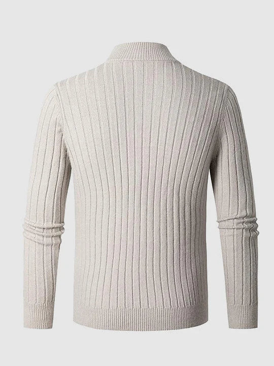 Slim Fit Ribbed Quarter-Zip Sweater with Stand-Up Collar 5