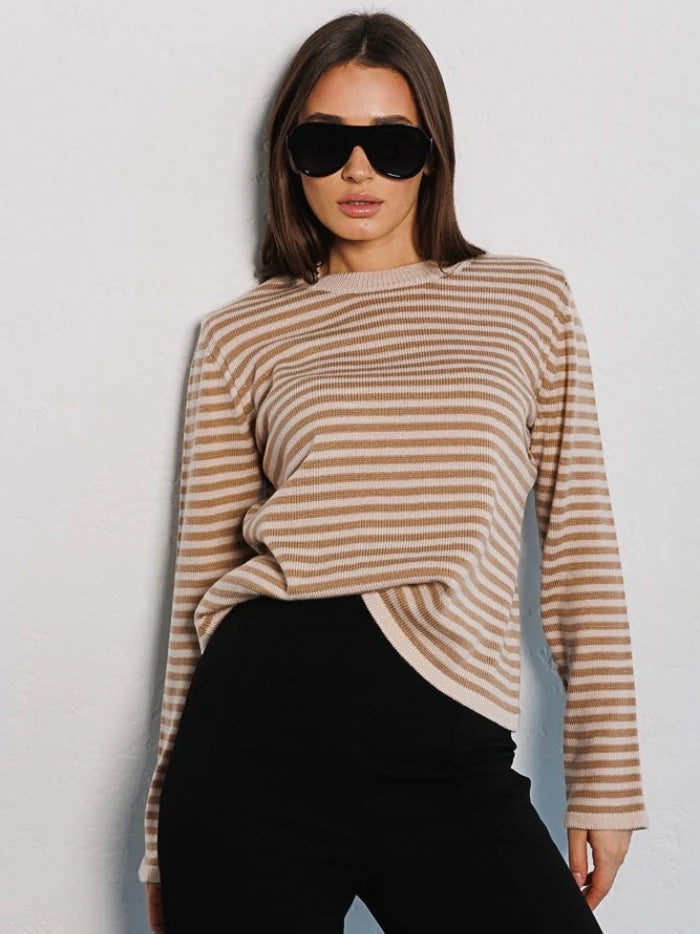 Striped Round Neck Women's Sweater in Soft, Comfortable Fabric 3