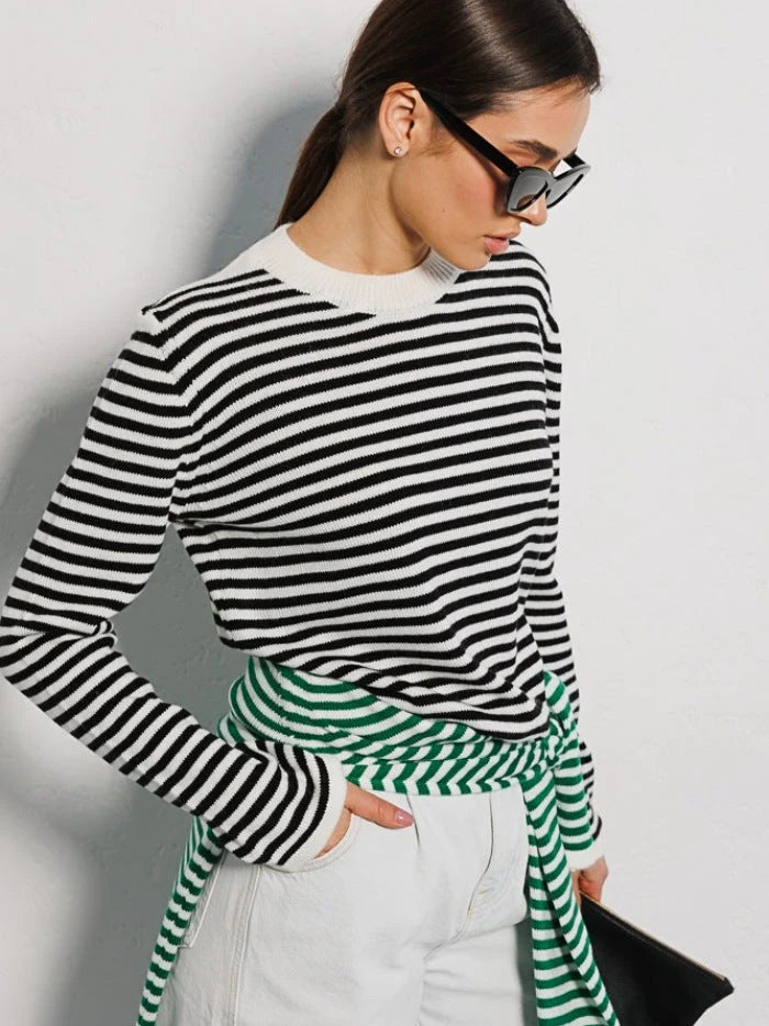 Striped Round Neck Women's Sweater in Soft, Comfortable Fabric 6