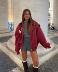 Oversized Leather-Look Zip Bomber