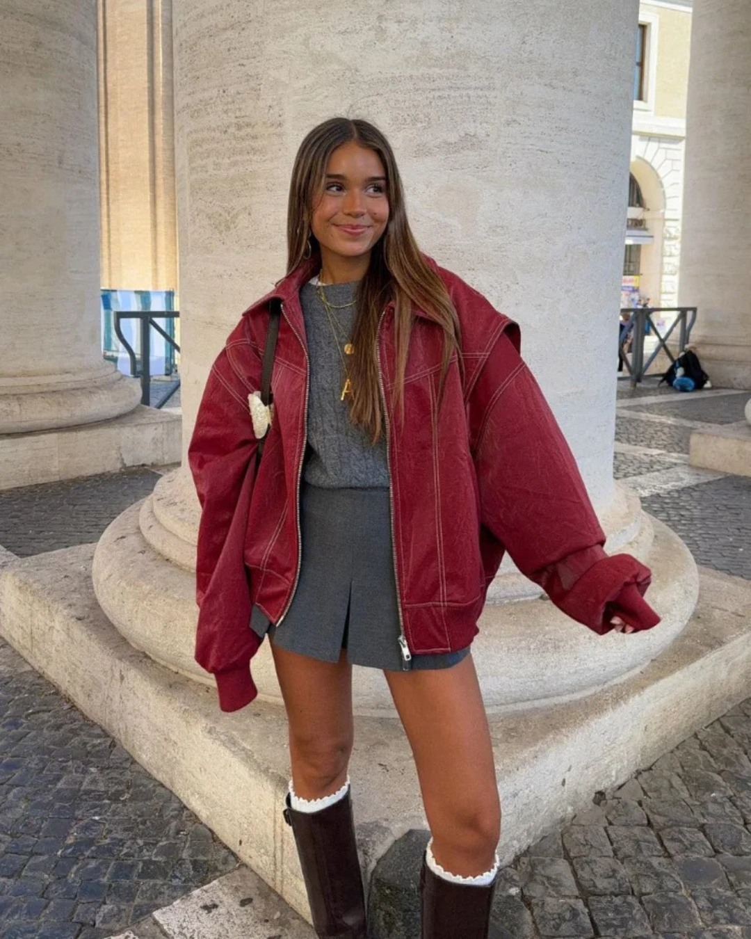 Oversized Leather-Look Zip Bomber