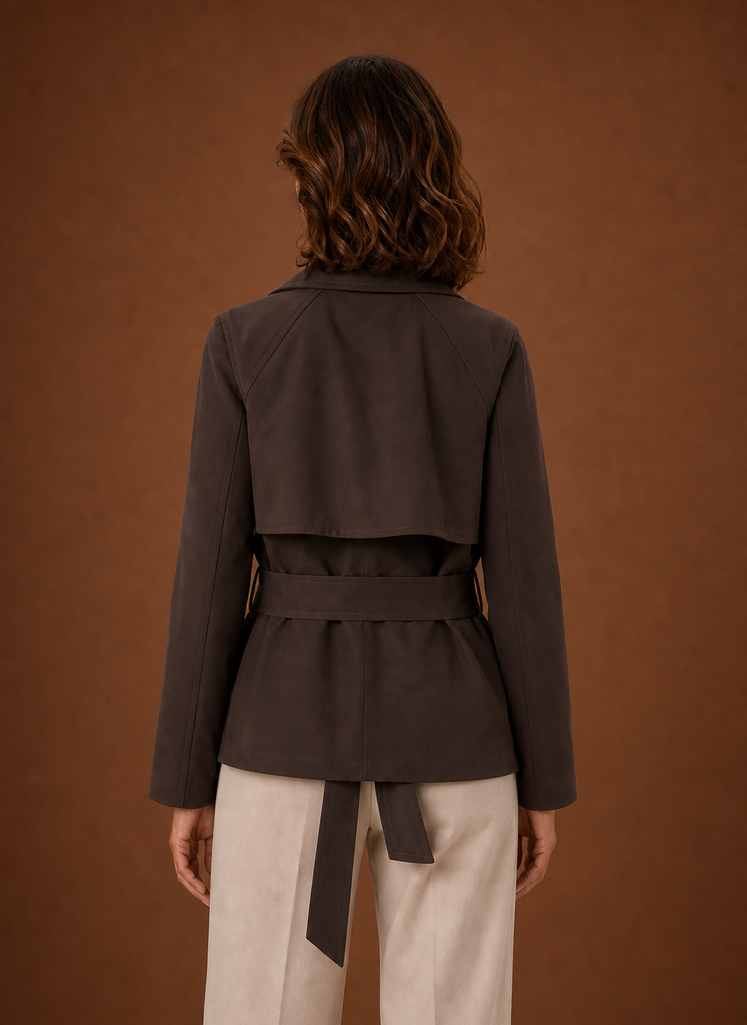 Women's belted trench coat featuring a streamlined fit, designed for all seasons, showcasing a classic silhouette and versatile style. 4