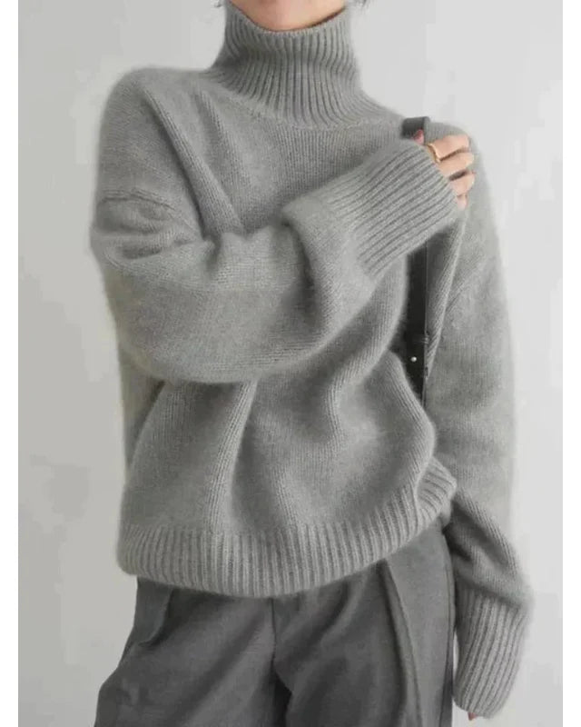 Women's Black Cashmere Turtleneck Sweater - Lightweight & Soft 0