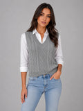 Women's Cable-Knit V-Neck Sleeveless Sweater 0