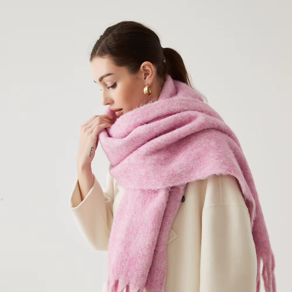 Women's Cashmere Blend Scarf Wrap - Soft Pink Winter Accessory 5