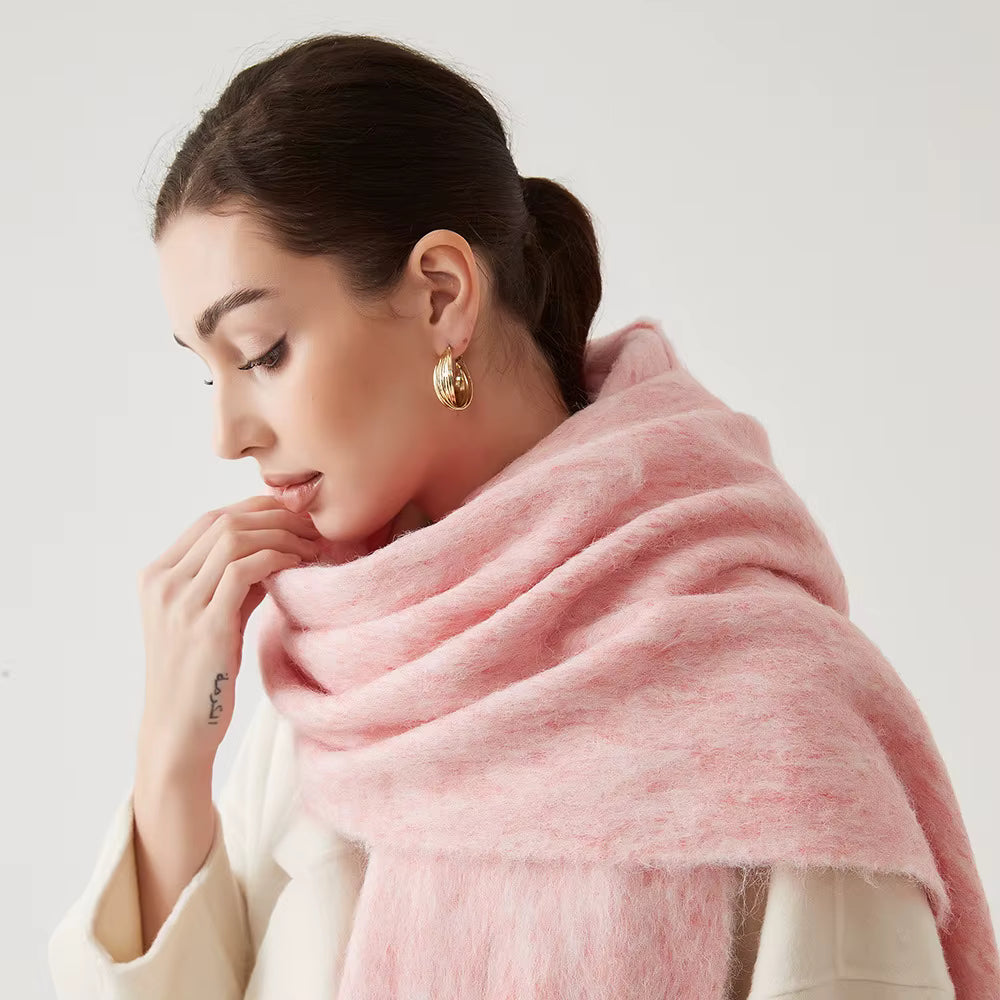 Women's Cashmere Blend Scarf Wrap - Soft Pink Winter Accessory 6