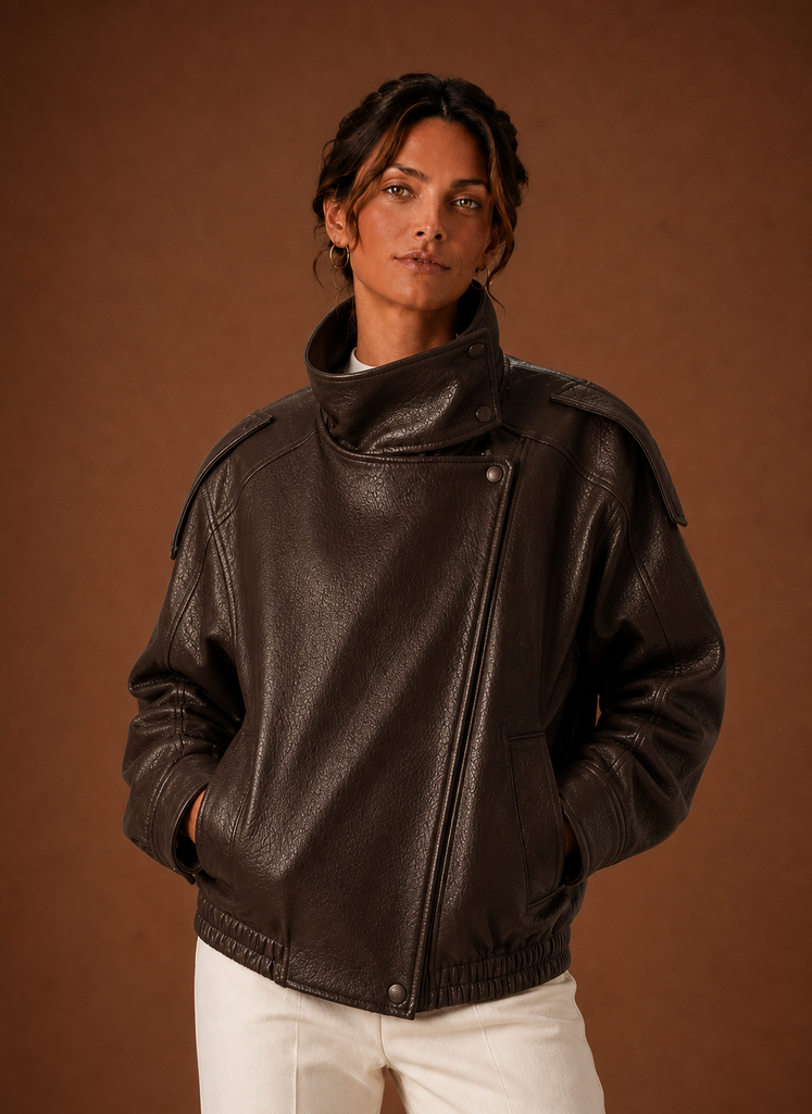 Women's Casual Funnel Neck Jacket in soft fabric, perfect for everyday wear, featuring a stylish design and comfortable fit. 2