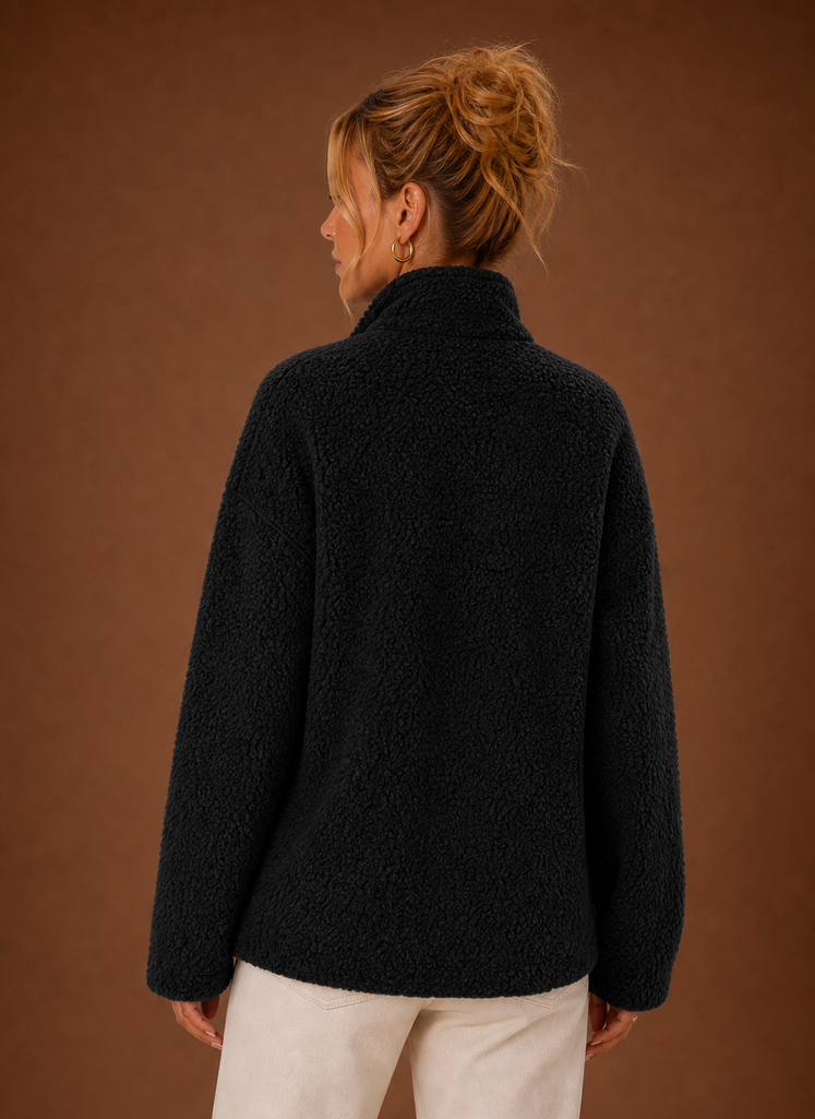 Women's casual sherpa zip-up jacket featuring a relaxed fit, perfect for layering in chilly weather. 8