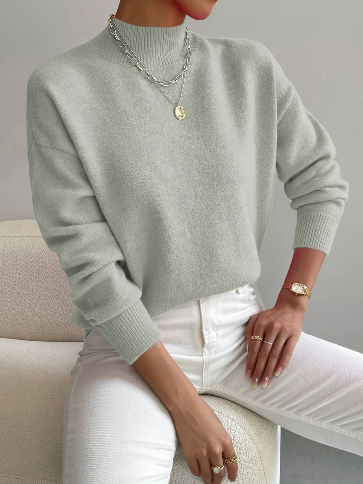 Women's Comfortable Flowing Turtleneck Sweater with High Collar 0