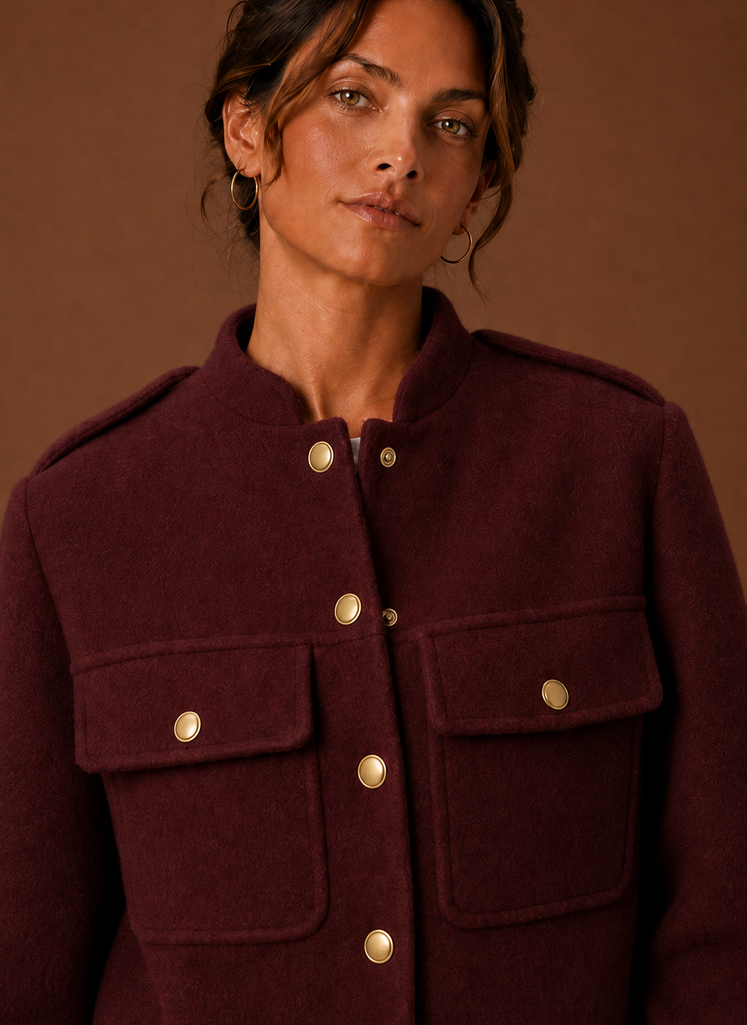 Women's cropped button-front jacket featuring a tailored fit, designed for a stylish and modern look, perfect for layering over casual or formal outfits. 6