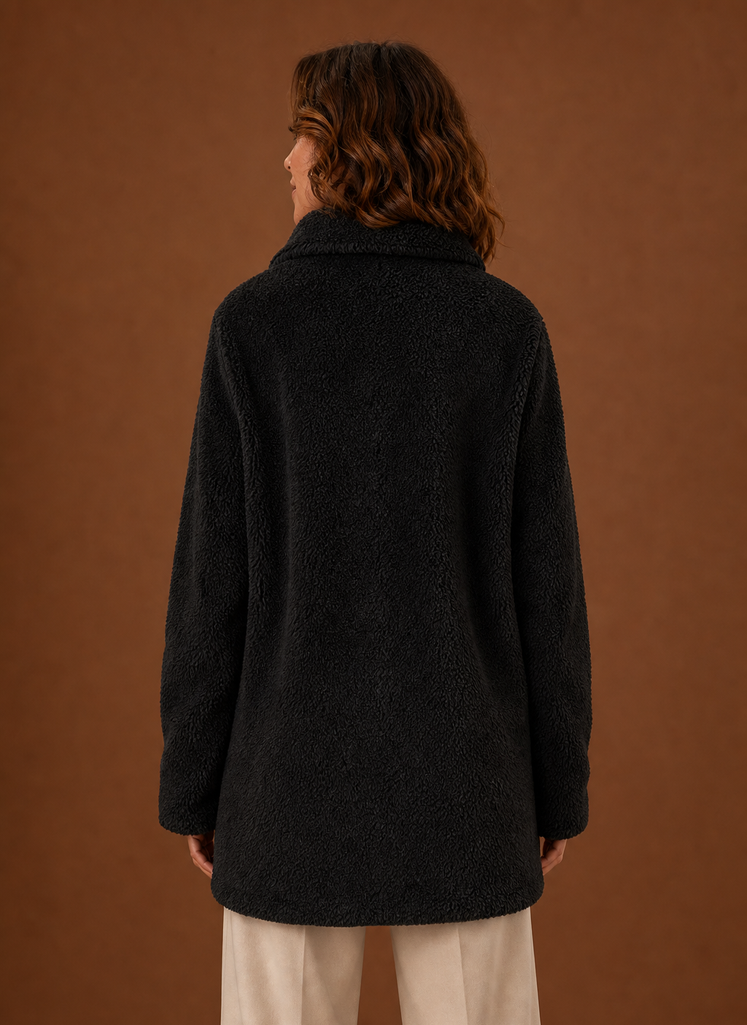 Women's Fleece Sherpa Zip-Up Jacket with High Collar in cozy fabric, perfect for cold weather, featuring a stylish design and warm insulation. 3