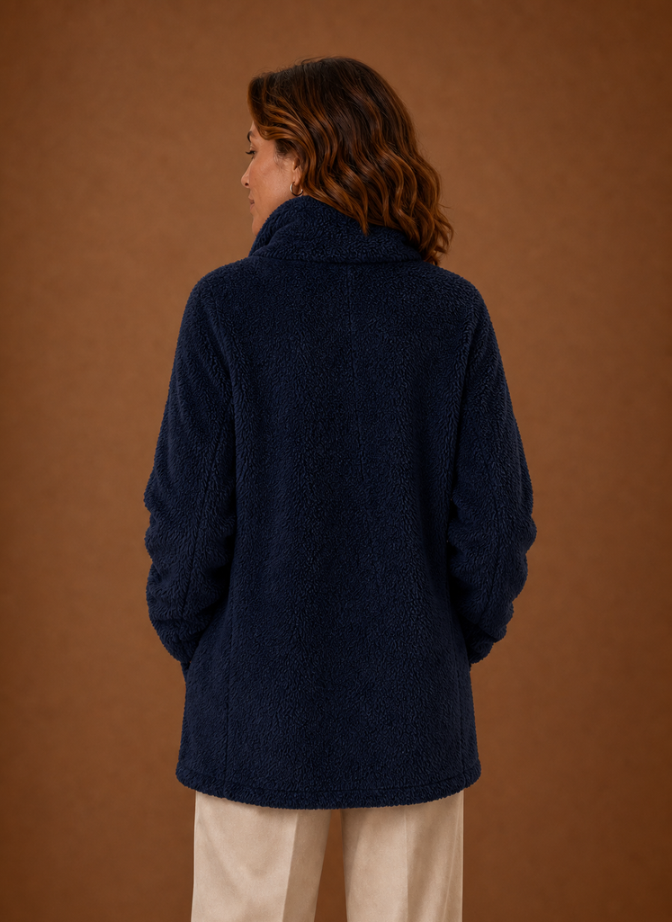 Women's Fleece Sherpa Zip-Up Jacket with High Collar in cozy fabric, perfect for cold weather, featuring a stylish design and warm insulation. 6