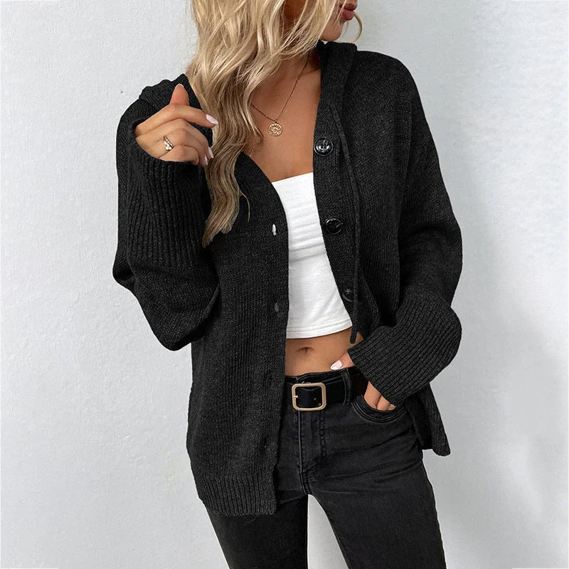 Women's Hooded Knitted Cardigan with Button Closure 3