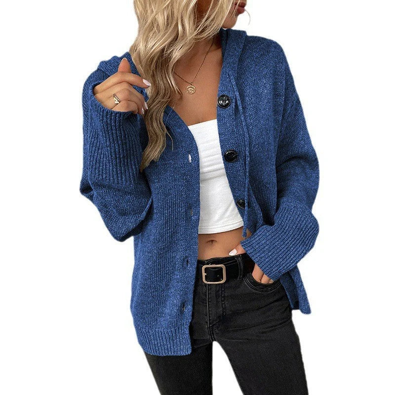 Women's Hooded Knitted Cardigan with Button Closure 5
