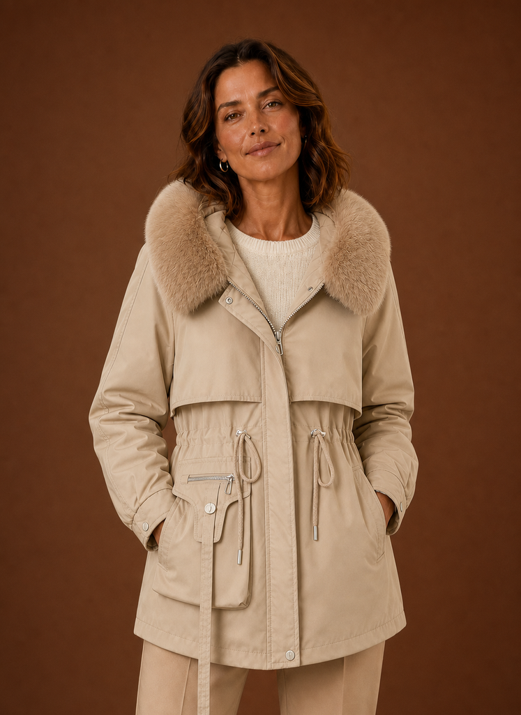 Women's hooded parka jacket featuring a stylish faux fur trim, perfect for winter warmth and fashion. 4