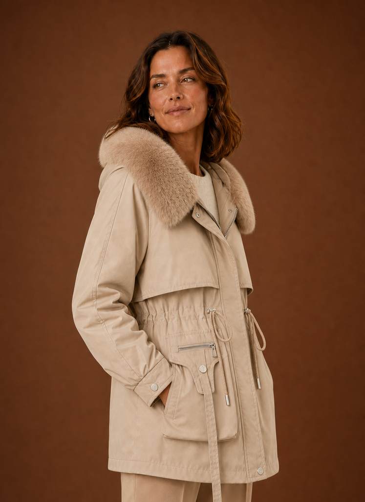 Women's hooded parka jacket featuring a stylish faux fur trim, perfect for winter warmth and fashion. 5