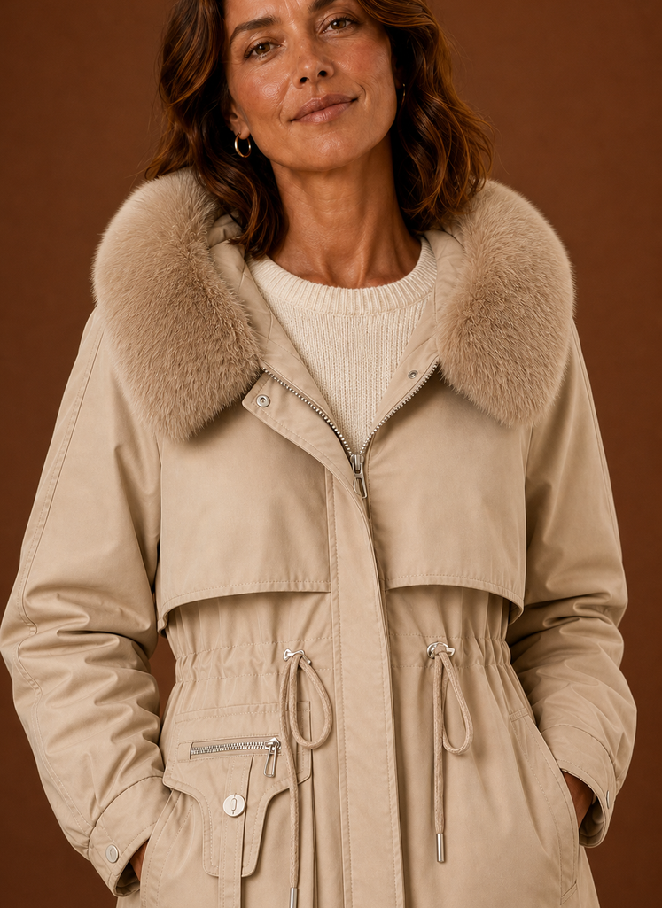 Women's hooded parka jacket featuring a stylish faux fur trim, perfect for winter warmth and fashion. 7