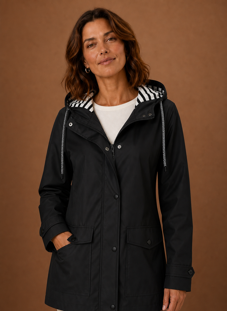 Women's hooded trench coat featuring a tailored fit, designed for warmth and style during autumn and winter seasons. 0