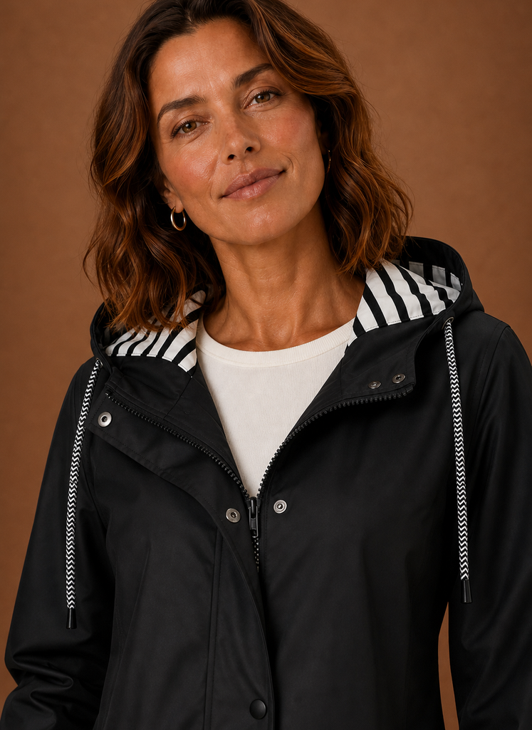 Women's hooded trench coat featuring a tailored fit, designed for warmth and style during autumn and winter seasons. 3