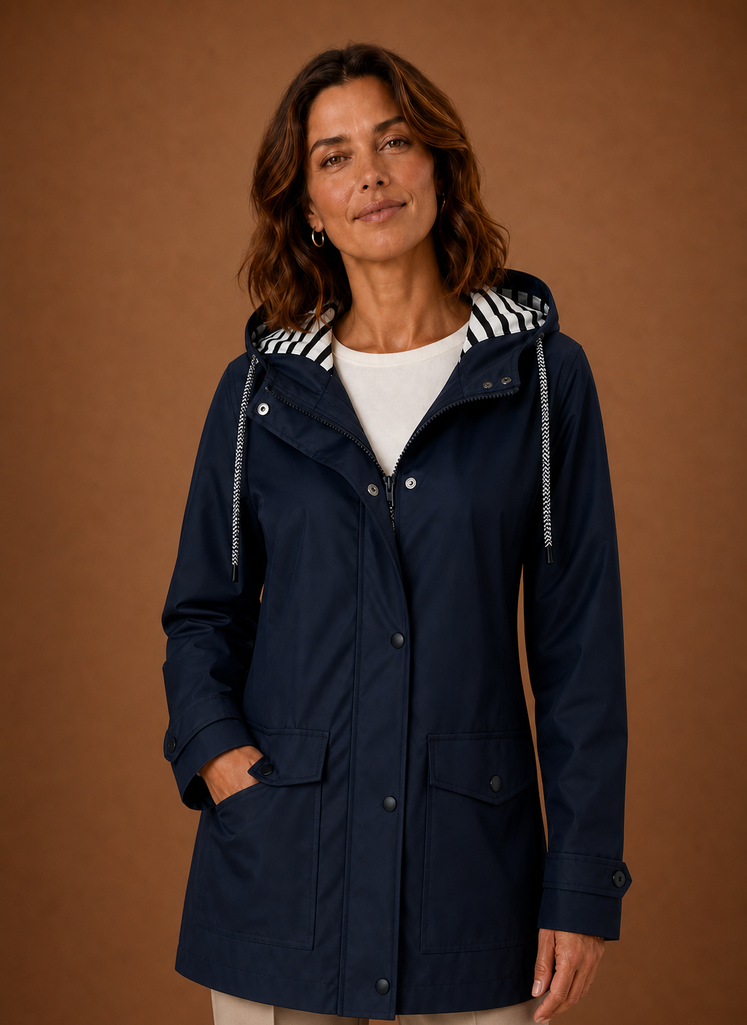 Women's hooded trench coat featuring a tailored fit, designed for warmth and style during autumn and winter seasons. 4