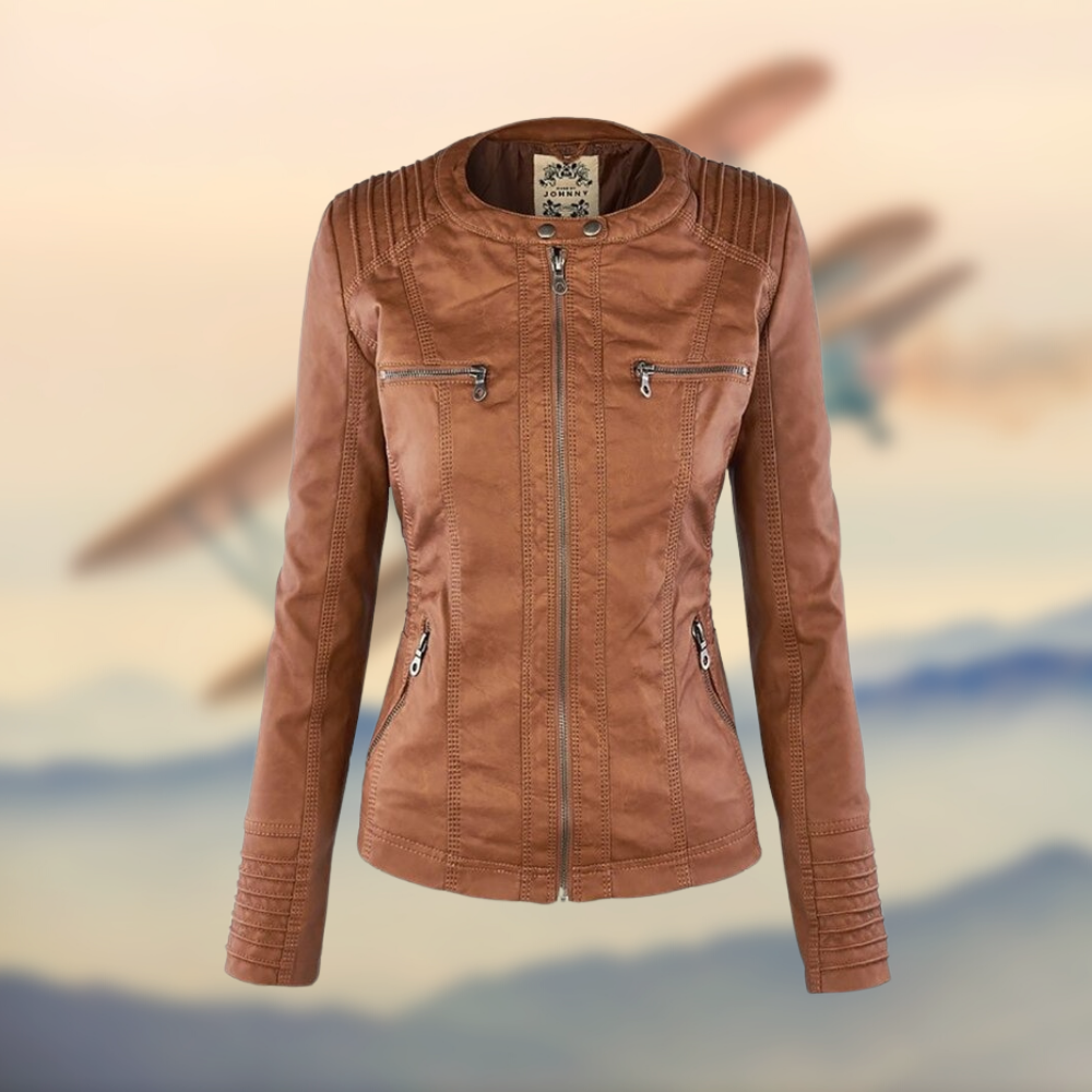 Stitched Zip-Up Biker Jacket