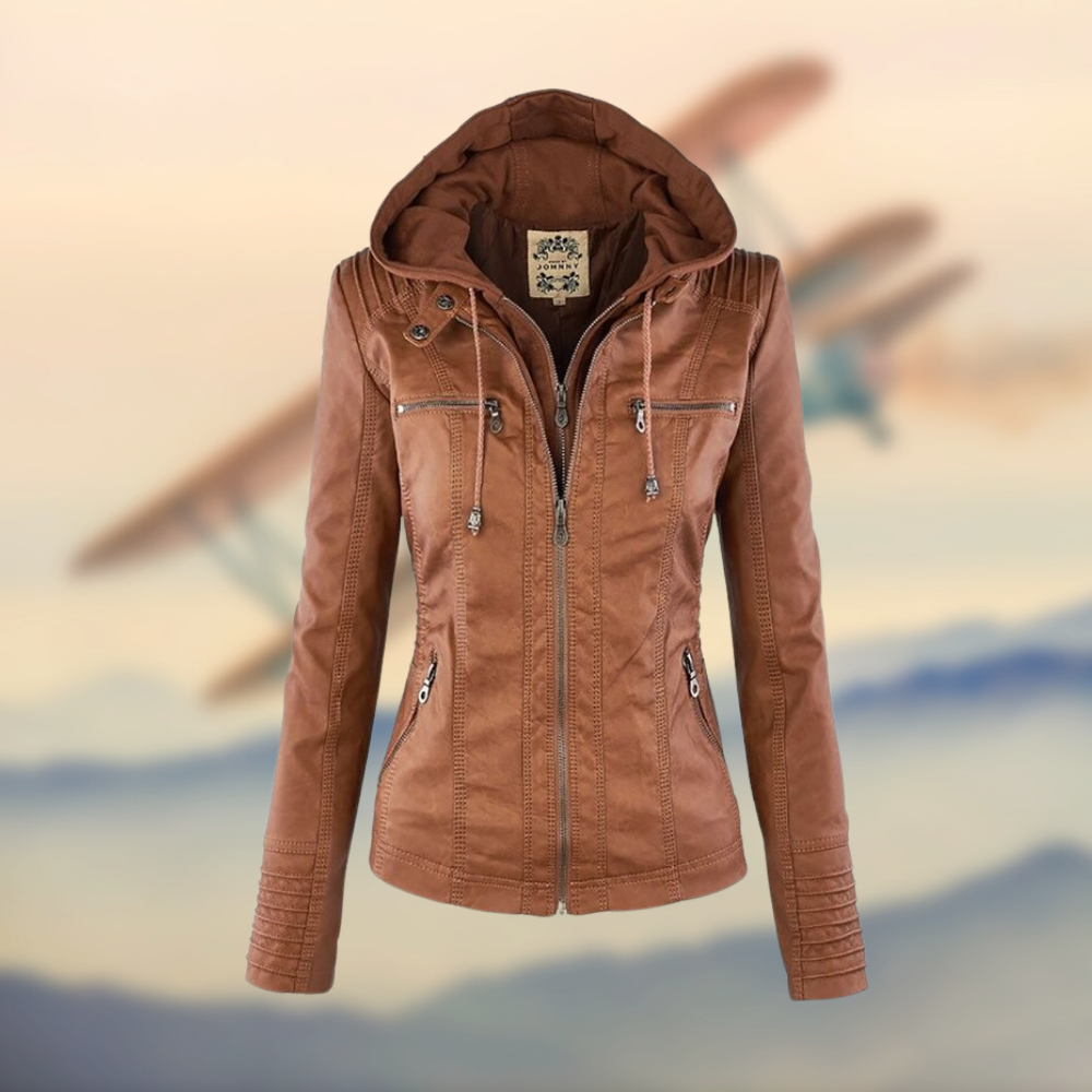 Stitched Zip-Up Biker Jacket