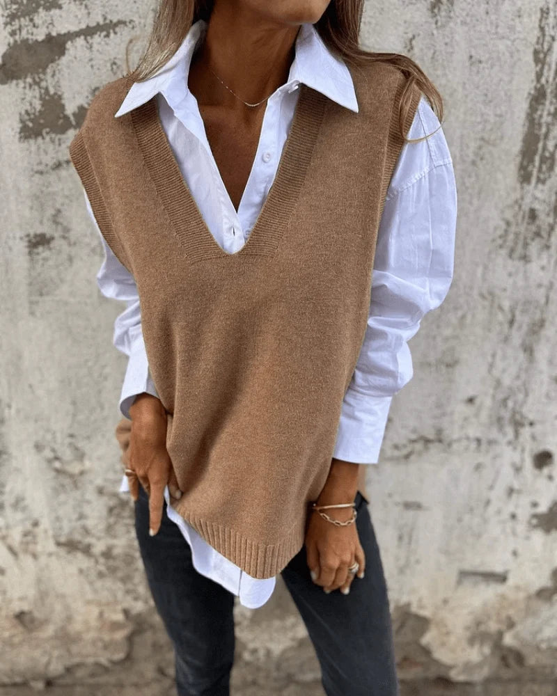 Women's Lightweight Knitted Vest with V-Neck for Layering 0