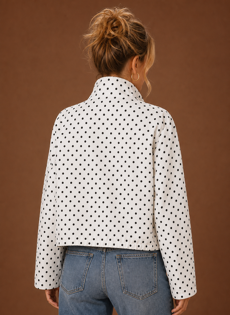 Women's lightweight polka dot jacket featuring an adjustable hem for a customizable fit, perfect for stylish layering in any season. 3