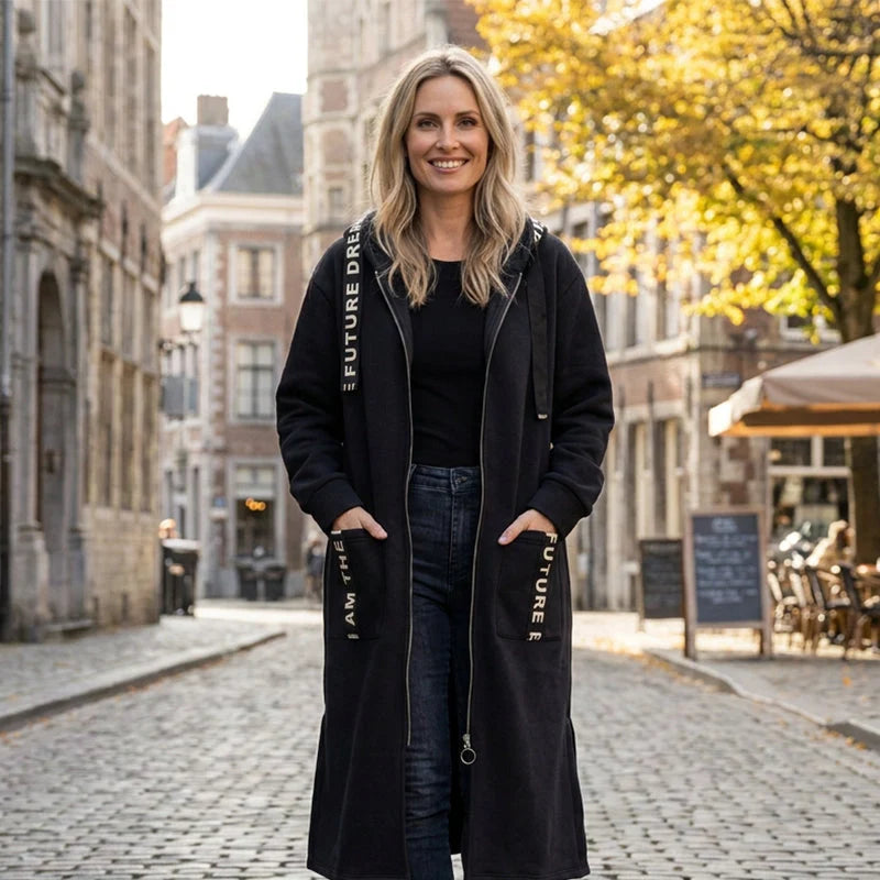 Women's Long Hooded Fleece Lined Coat for Winter Comfort 7