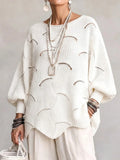 Women's Loose Knit Sweater with Wave Pattern and Batwing Sleeves 0