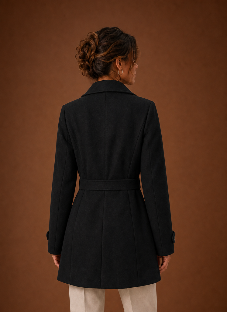 Women's mid-length button front trench coat in a stylish beige color, featuring a belted waist, classic collar, and dual side pockets, perfect for both 5