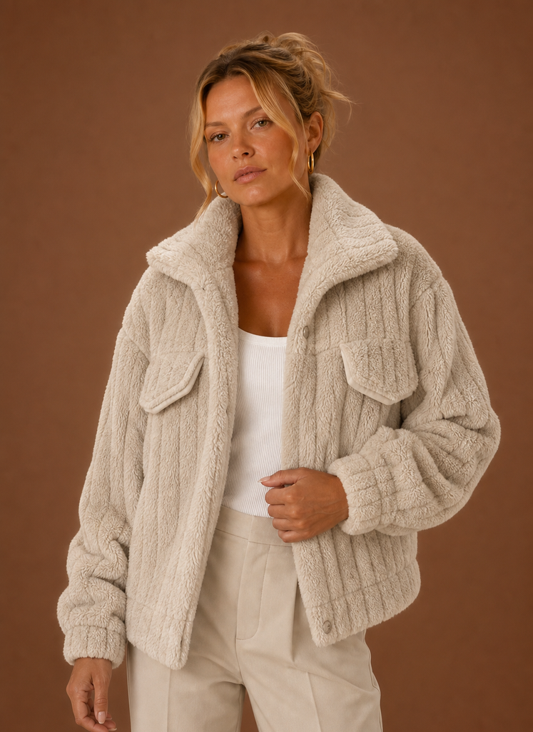 Women's oversized teddy winter coat in a relaxed fit, perfect for cold weather, featuring a cozy texture and stylish design. 0