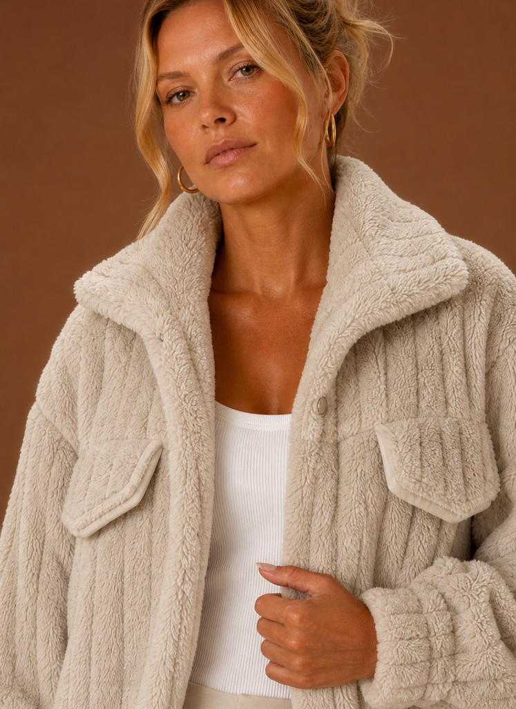 Women's oversized teddy winter coat in a relaxed fit, perfect for cold weather, featuring a cozy texture and stylish design. 3