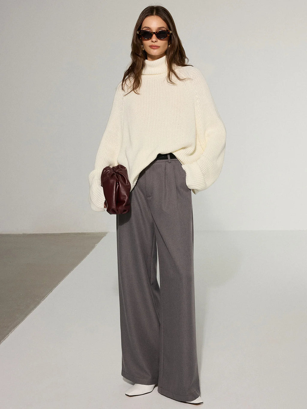Women's Oversized Turtleneck Sweater with Open Back Detail 2