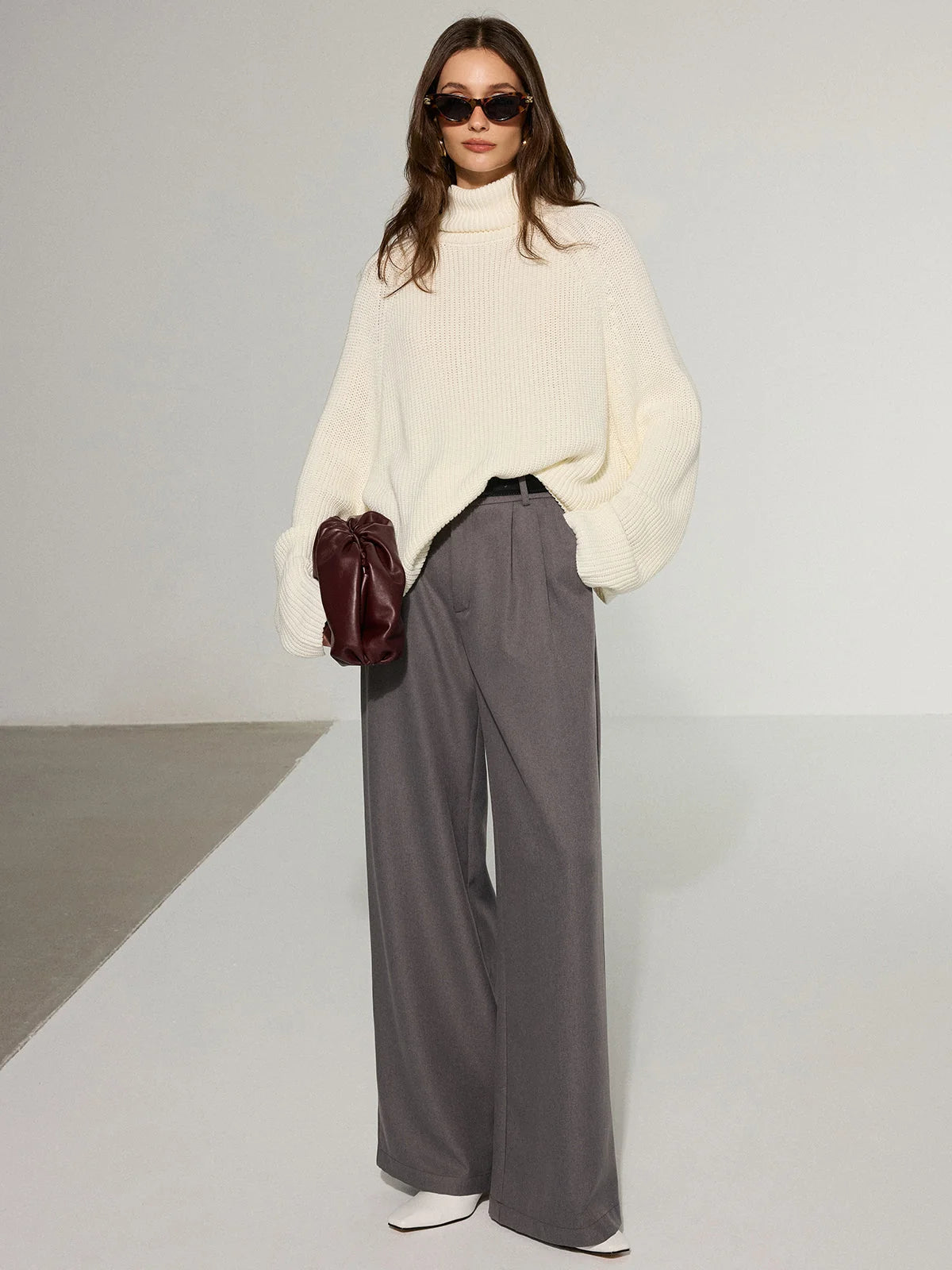 Women's Oversized Turtleneck Sweater with Open Back Detail 2