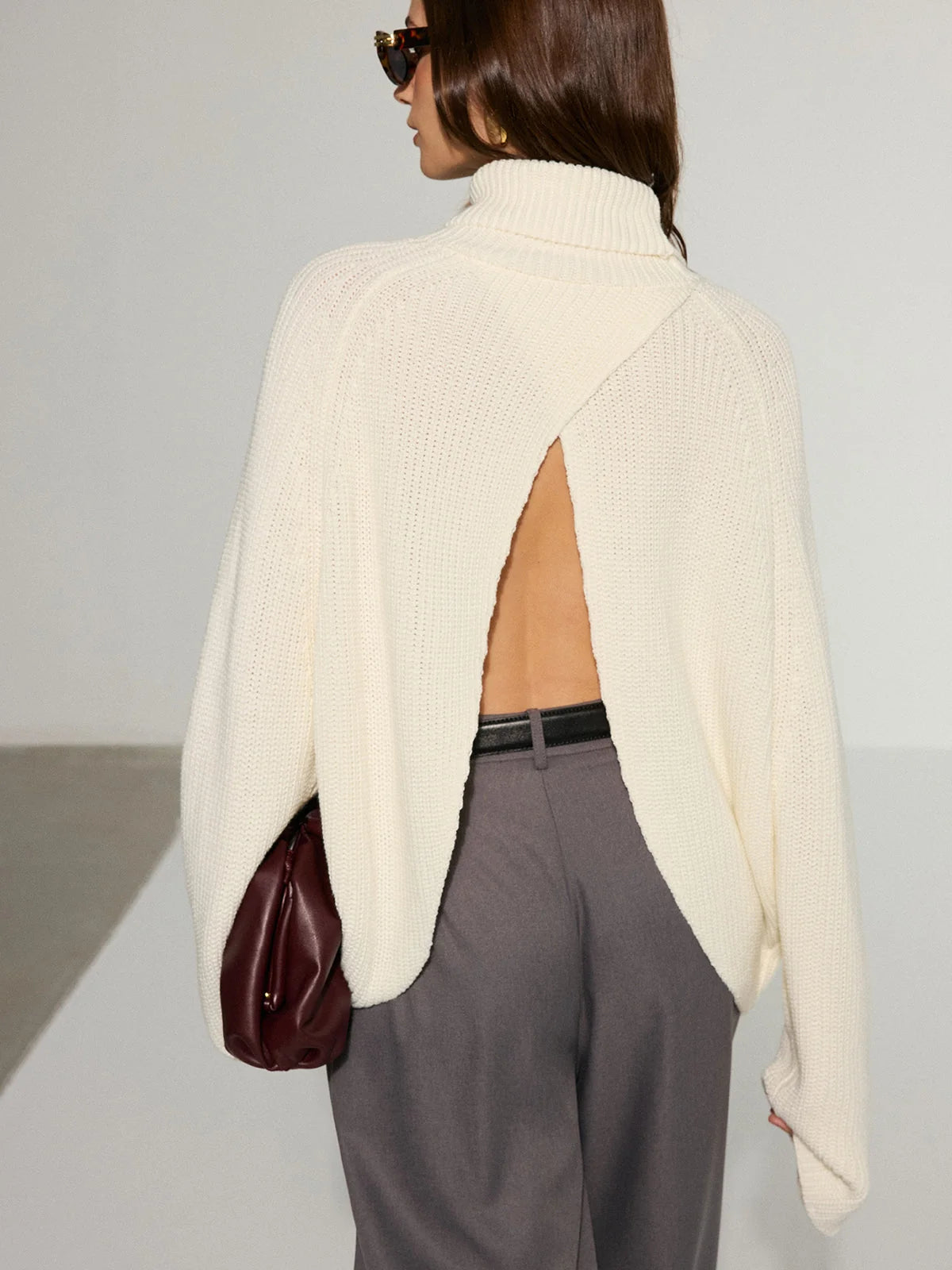 Women's Oversized Turtleneck Sweater with Open Back Detail 3