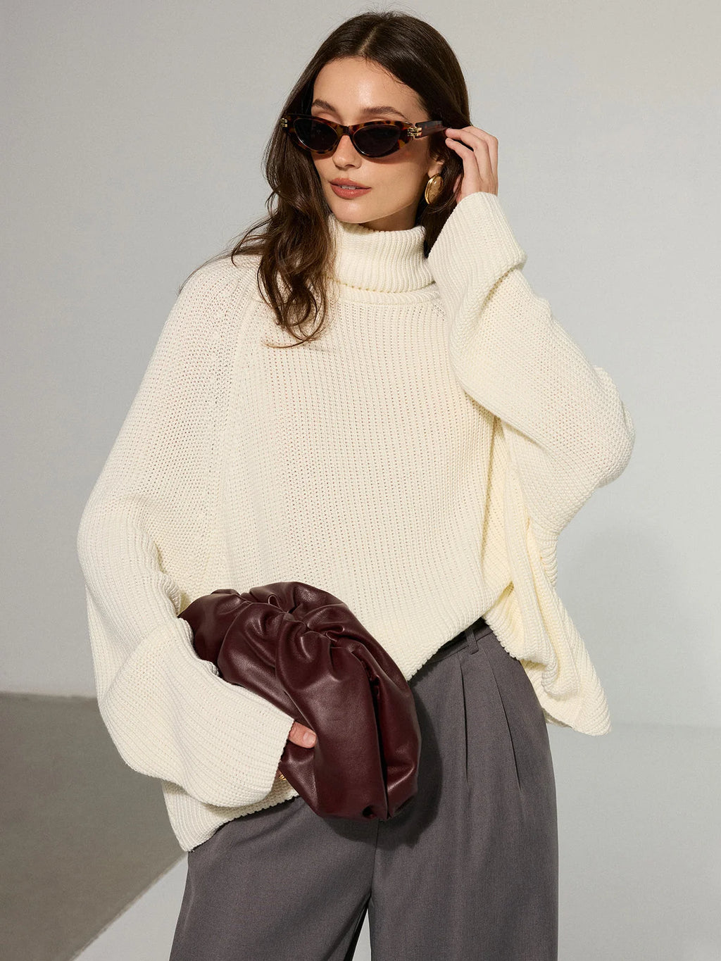 Women's Oversized Turtleneck Sweater with Open Back Detail 5