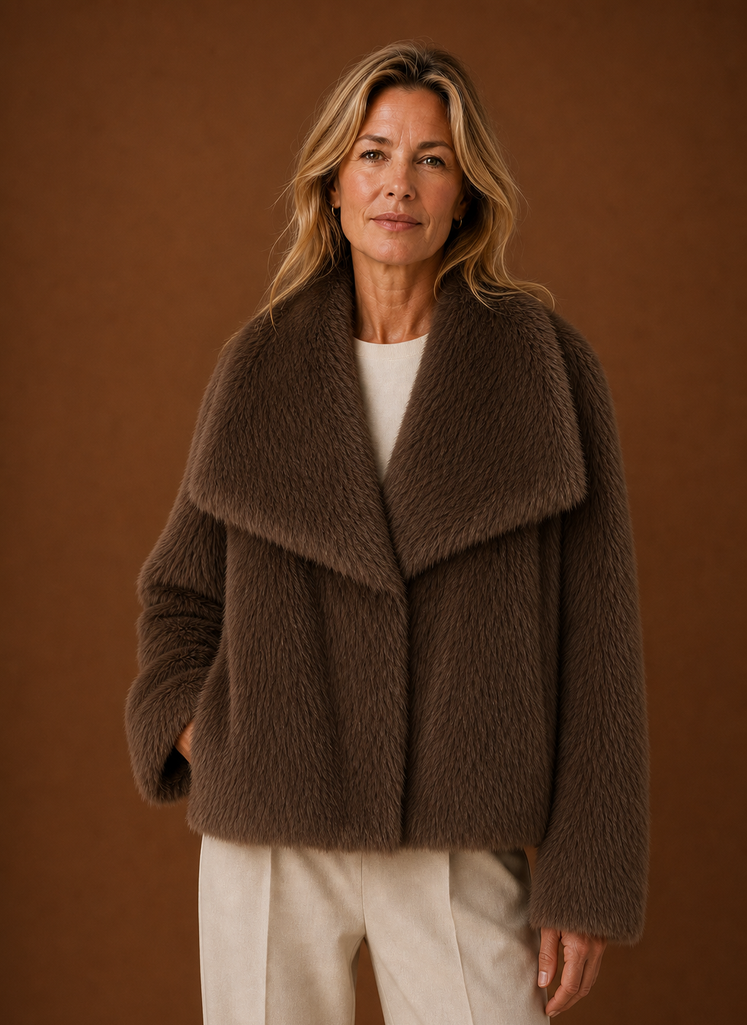Women's relaxed fit faux fur winter coat designed for cold weather, featuring a stylish and cozy design with a soft fur texture, ideal for warmth and comfort during 0