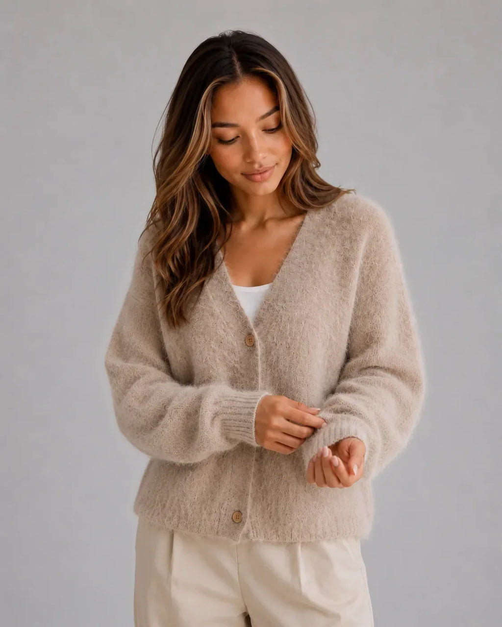 Women's Relaxed Fit Fluffy Cardigan with Button Closure 4