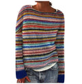 Women's Striped Round Neck Sweater with Comfortable Fit 0