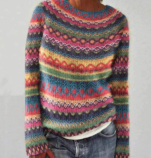 Women's Striped Round Neck Sweater with Comfortable Fit 3