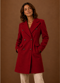 Women's tailored double-breasted wool coat in a classic design, perfect for winter fashion, featuring a chic silhouette and warm fabric. 0