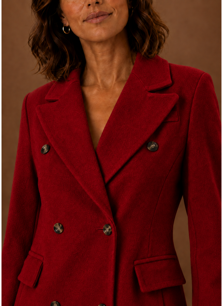 Women's tailored double-breasted wool coat in a classic design, perfect for winter fashion, featuring a chic silhouette and warm fabric. 1