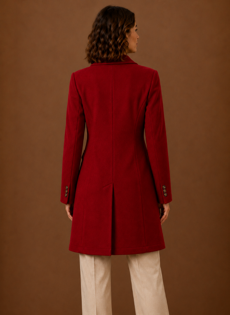 Women's tailored double-breasted wool coat in a classic design, perfect for winter fashion, featuring a chic silhouette and warm fabric. 2